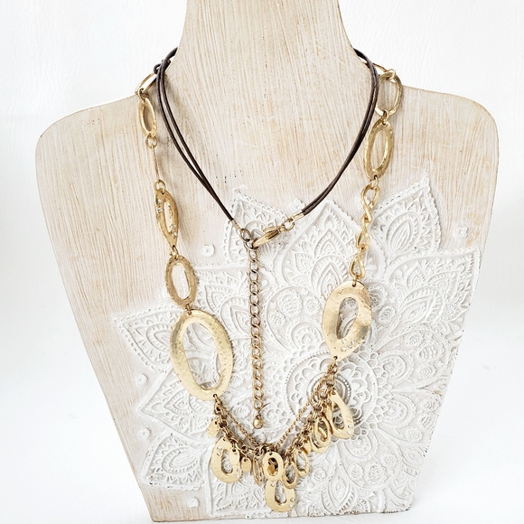 Chico's Jewelry - Chico's Gold Tone Oval links leather Necklace